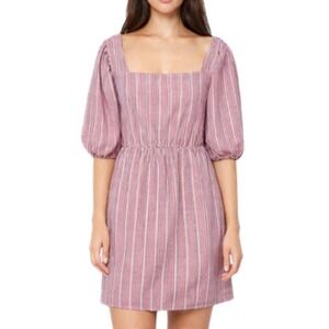 Fraiche by J Nordstrom NWT Womens Red Gingham Square Neck Puff Sleeve Mini Dress